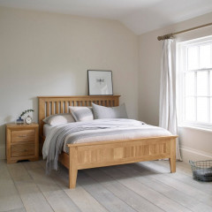 Chamfer Solid Oak Queen Size Bed