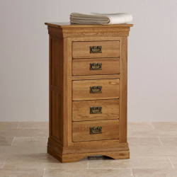 0French Rustic Solid Oak 5 Drawers Wellington