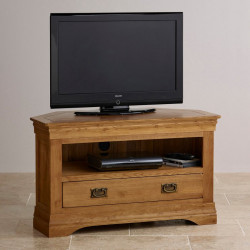 French Rustic Solid Oak Corner TV Cabinet