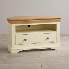 French Cottage Natural Oak and Painted Corner TV Cabinet