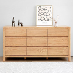 Seattle Natural Solid Oak Chest of 9 Drawers