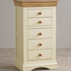 French Cottage Natural Oak and Painted 5 Drawer Chest